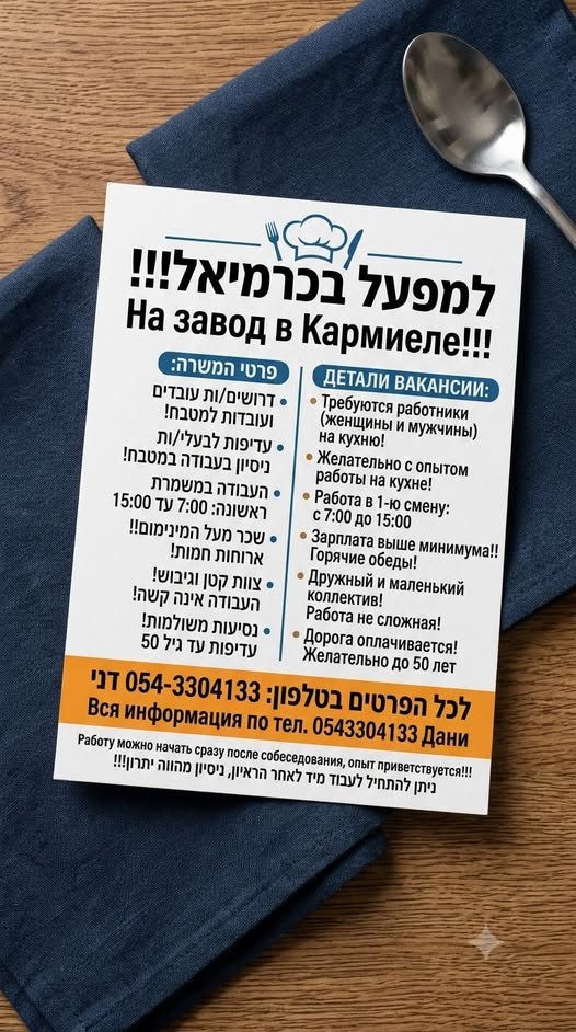 דרוש/ה עובד/ת מטבח, מנהל/ת מטבח וטבח/ית בכרמיאל