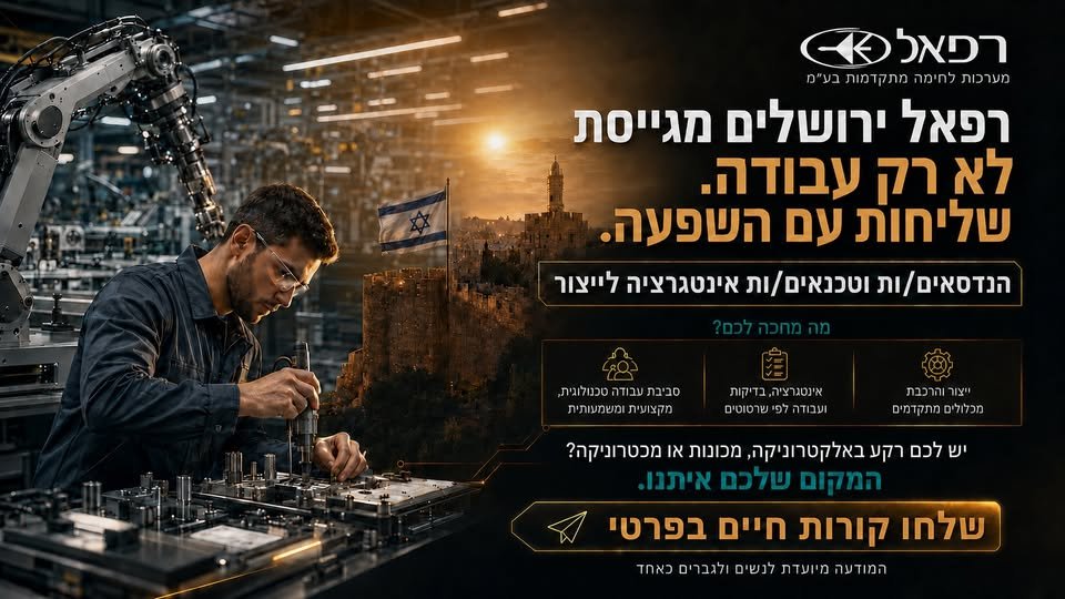 דרוש/ה הנדסאי/ת או טכנאי/ת אינטגרציה לייצור בירושלים והסביבה