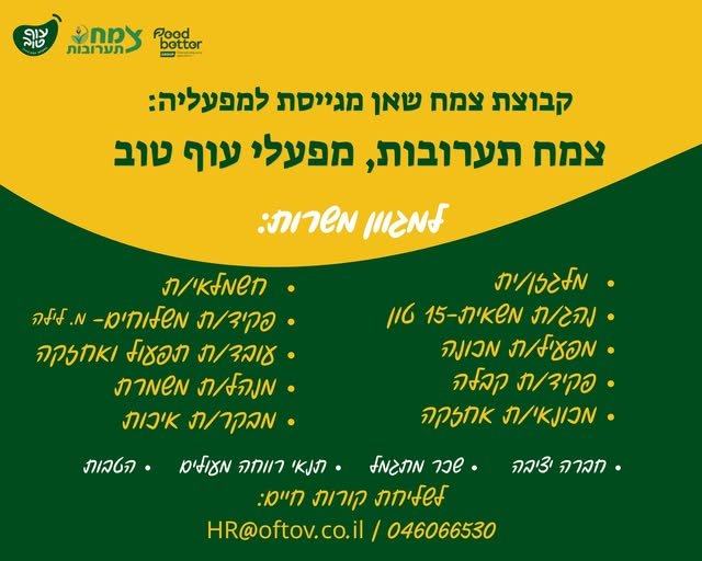 דרושים את הצעד הבא בקריירה שלכם? קבוצת צמח שאן מגייסת! אנחנו מחפשים עובדים ועובדות למגוון תפקידים בחברות הקבוצה: עוף טוב וצמח תערובות