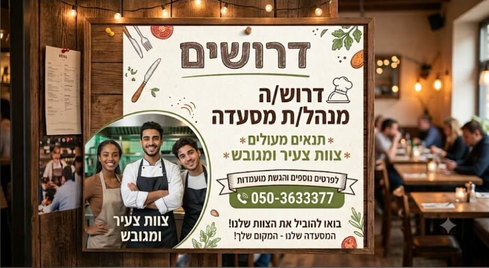 דרושים מנהל/ת למסעדה שלנו! אם יש לכם/ן תשוקה לעולם האירוח, ראש על הכתפיים ויכולת להוביל צוות שמרגיש כמו משפחה – המקום שלכם/ן איתנו. ​מה מחכה לכם/ן אצלנו? ​