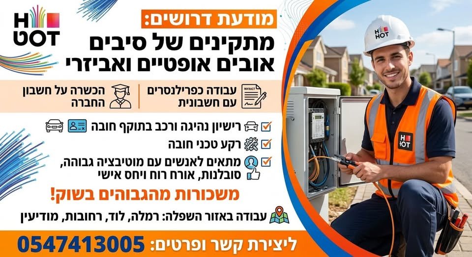 דרושים מתקיני סיבים אופטיים – אזור השפלה! מחפשים להרוויח בגדול ולהצטרף לתחום הכי חם בשוק? דרושים מתקיני סיבים אופטיים – אזור השפלה! מחפשים להרוויח בגדול ולהצטרף לתחום הכי חם בשוק?… עוד
