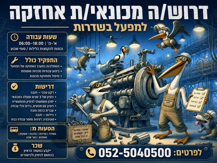 דרושים מכונאי אחזקה באשקלון