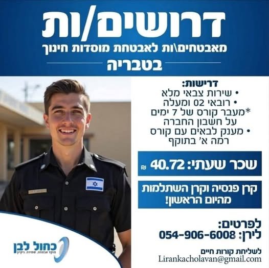דרושים מאבטחים/ות לאבטחת מוסדות חינוך* מיקום:טבריה