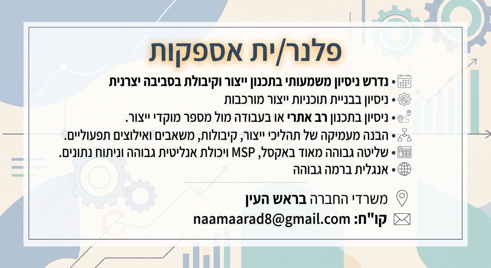 דרוש/ה פלנר/ית בראש העין