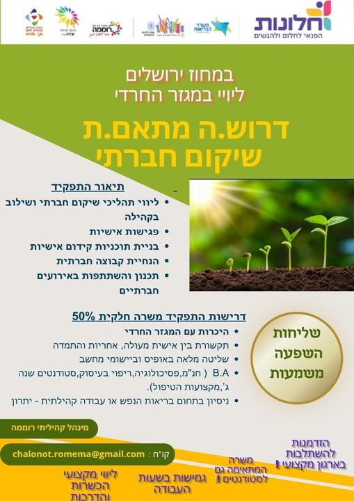 דרוש/ה מדריך חינוכי וחברתי ורכז חינוכי וחברתי בירושלים