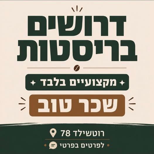 דרושים בריסטות מקצועיים/ות עם הרבה אהבה לקפה לבוטקה שכונתי בשדרות רוטשילד