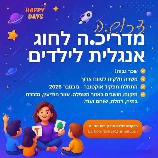 דרוש/ה.ה מדריכ.ת אנגלית אחר הצהריים בשפלה