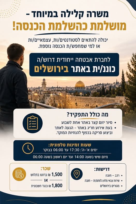 דרוש/ה כוננ/ית לירושלים
