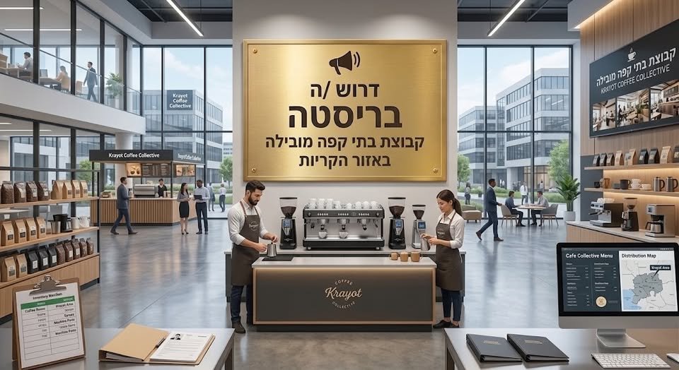 דרוש/ה /ה בריסטה קבוצת בתי קפה מובילה באזור הקריות בנהריה