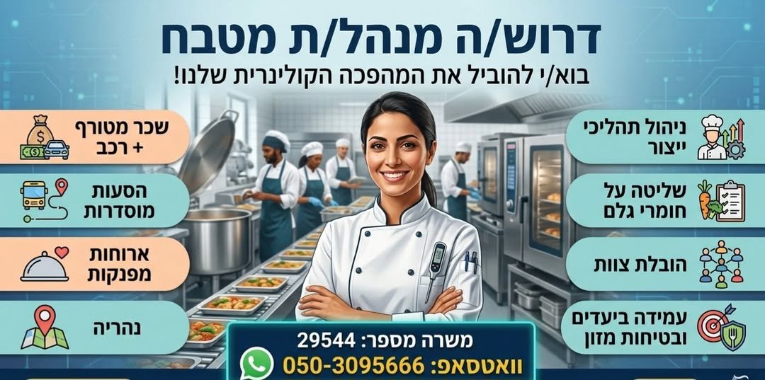 דרוש/ה מנהל/ת מטבח מקצועי/ת להובלת מערך ייצור קולינרי רחב היקף! ## מה אנחנו מציעים? בצפון