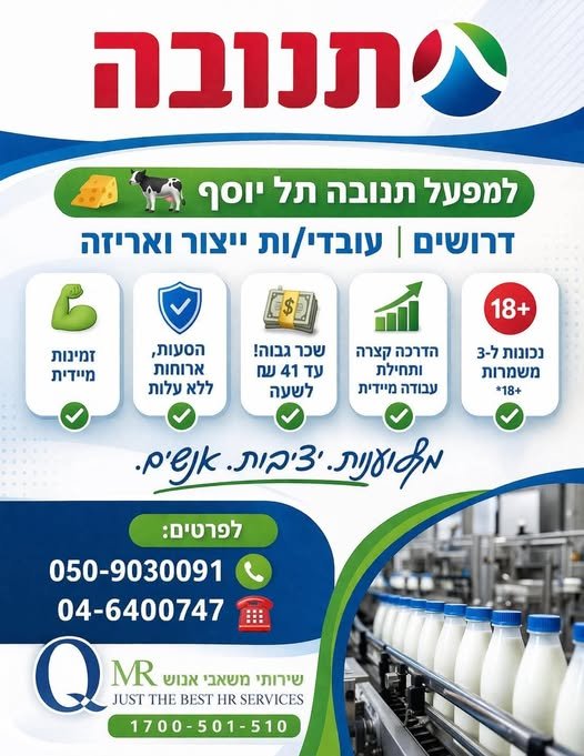 דרושים ועובדי/ות ייצור ואריזה 5 טָּ בעפולה