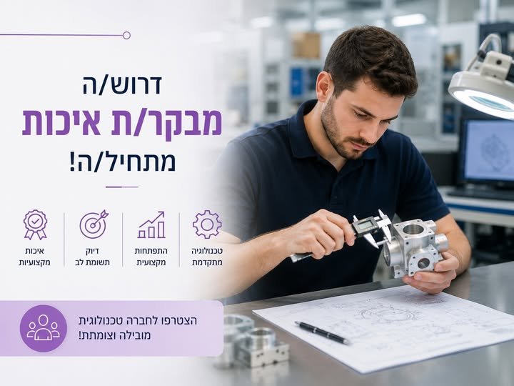 דרוש/ה: מבקר/ת איכות מתחיל/ה בתל אביב