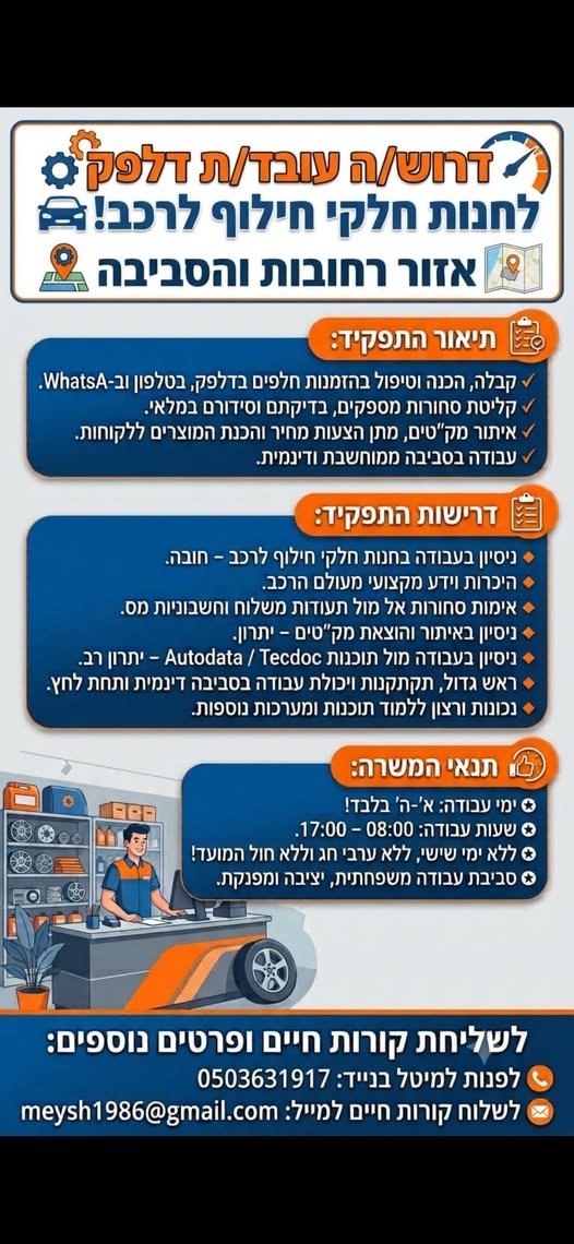 דרוש/ה עובד/ת דלפק ברחובות