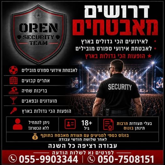 דרושים מאבטחים וסדרנים לעבודה בנתניה