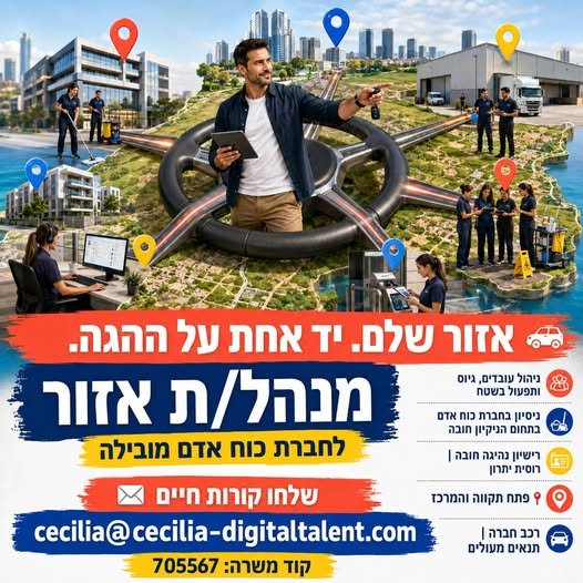 דרושים מי שיודע/ת להוביל אנשים ותפעול, עם רכב חברה ותנאים מעולים. קוד משרה: 705567 את/ה יודע/ת להחזיק שטח שלם בתנועה? לתפקיד מנהל/ת אזור במרכז מחפשים מי שיודע/ת להוביל אנשים ותפעול, עם רכב חברה ותנאים מעולי