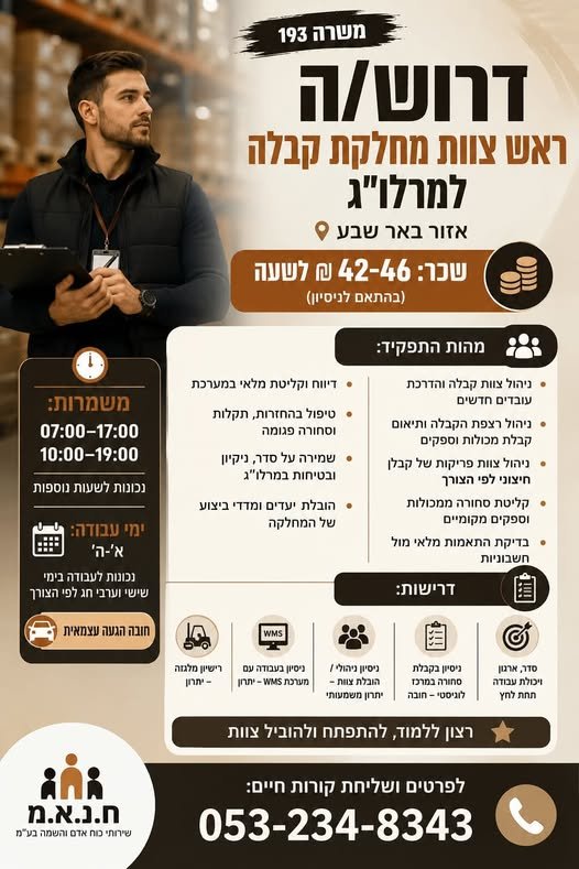 דרוש/ה ראש צוות מחלקת קבלה למרלו