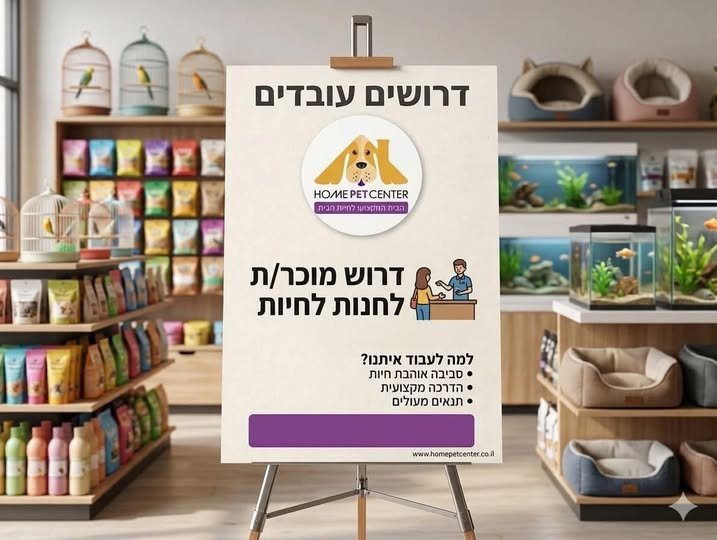 דרוש/ה אנשים טובים שאוהבים בעלי חיים לעבודה בחנות החיות הגדולה בארץ! מדובר על מתחם בגודל 1,000 מ״ר עם כל הציוד לכלבים, חתולים, דגים, ציפורים, מכרסמים וזוחלים באור יהודה