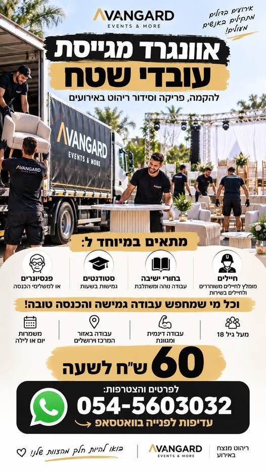 דרוש/ה עבודה גמישה והכנסה טובה! n'y 60 לשעה בירושלים