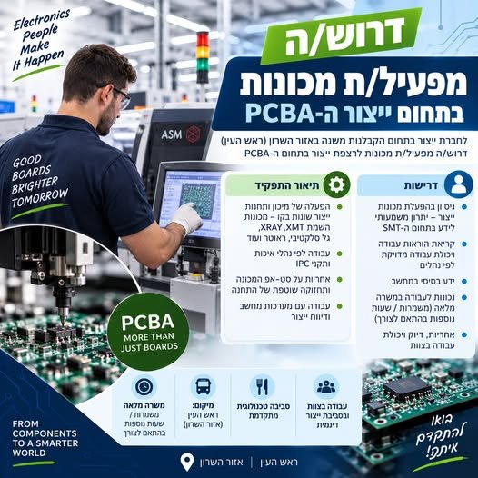 דרוש/ה מפעיל/ת מכונות בתחום ייצור ה - PCBA דרוש/ה מפעיל/ת מכונות בתחום ייצור ה - PCBA … עוד בתל אביב