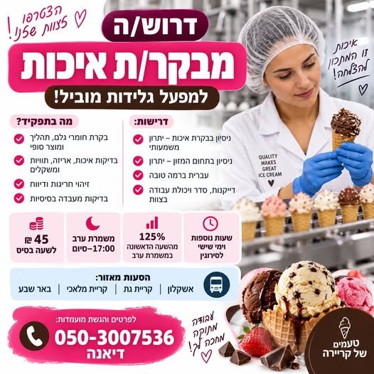 דרוש/ה מבקר/ת איכות באשקלון