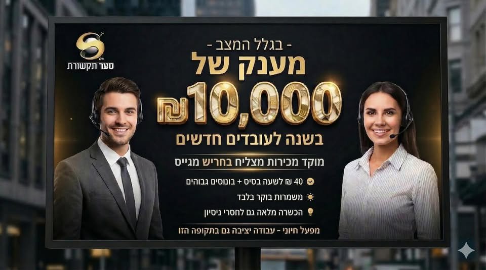 דרושים כוכבים שרוצים להרוויח בונוסים גבוהים!!!! משרת בוקר, ללא סופשים, מוקד באווירה משפחתית בחריש