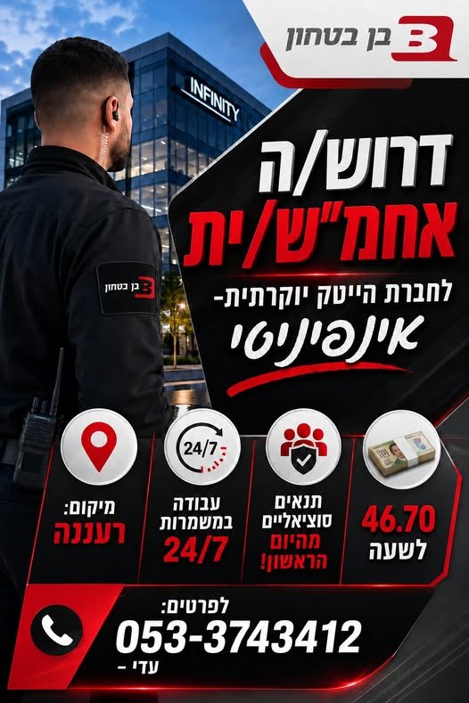 דרוש/ה אחמ״ש/ית לחברת הייטק יוקרתית ברעננה - אינפיניטי מחפש/ת תפקיד עם אחריות, סביבת עבודה איכותית ותנאים מעולים