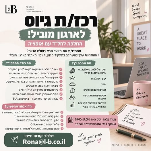 דרוש/ה רכז/ת גיוס לארגון מוביל בתל אביב