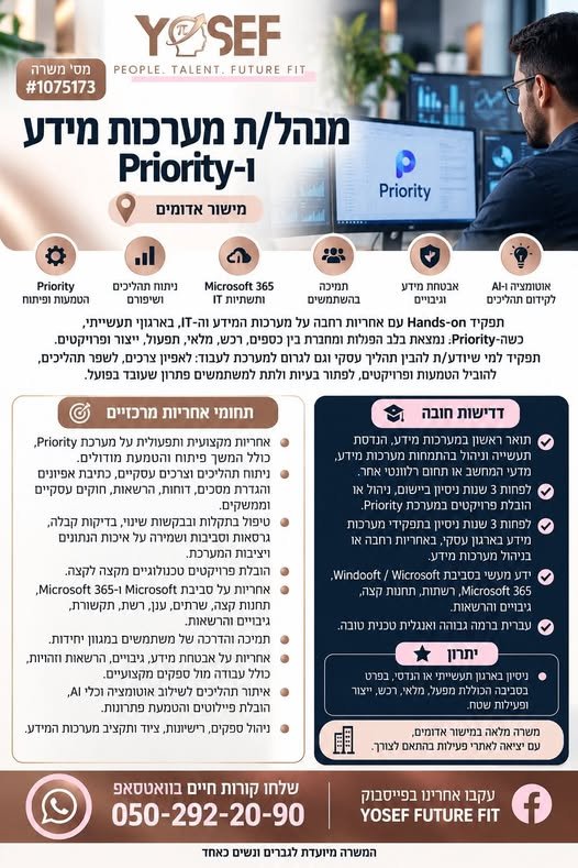דרוש/ה מיישם/ת פריוריטי במישור אדומים