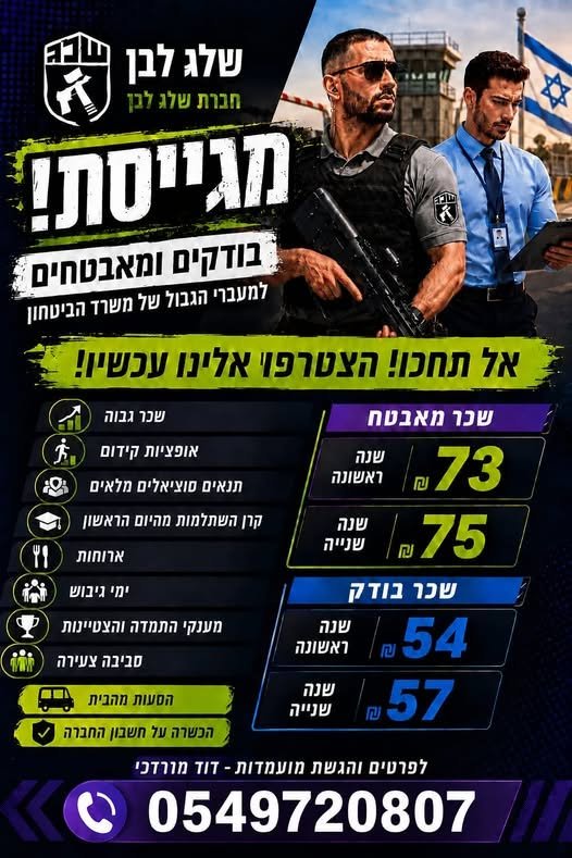 דרוש/ה בודקים/ות ומאבטחים/ות למעברי הגבול של משרד הביטחון בשדרות