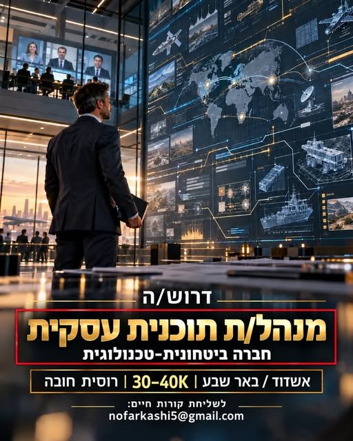 דרוש/ה מנהל/ת תוכנית עסקית להובלת תוכניות טכנולוגיות מורכבות משלב חתימת החוזה ועד למסירה ללקוח במודיעין