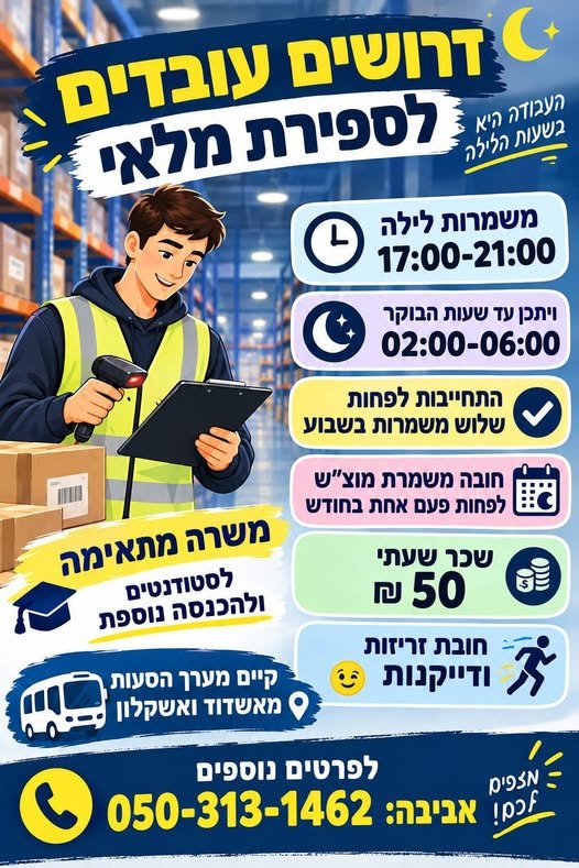 דרוש/ה עובד/ת לספירות מלאי אנחנו מחפשים אנשים זריזים ודייקנים וחרוצים בראשון לציון