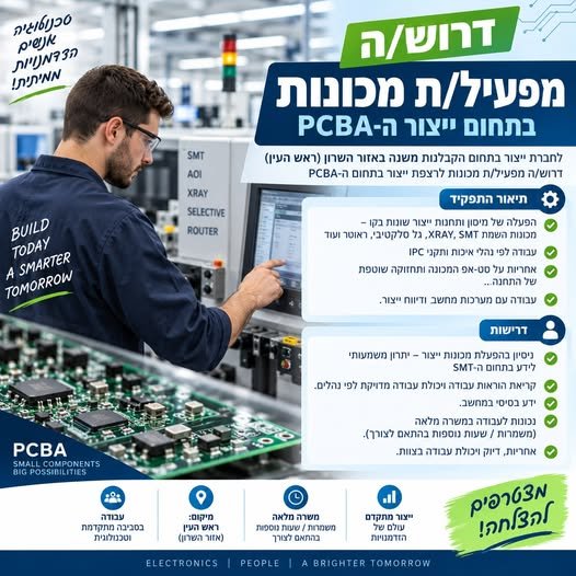 דרוש/ה מפעיל/ת מכונות בתחום ייצור ה - PCBA דרוש/ה מפעיל/ת מכונות בתחום ייצור ה - PCBA … עוד בנתניה