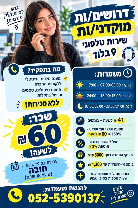 דרושים מוקדני/ות שירות בלוד