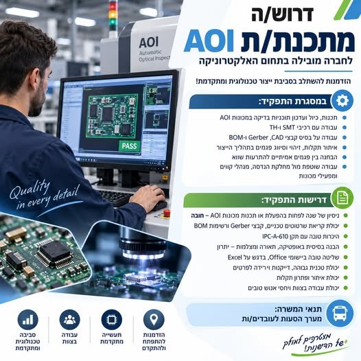 דרוש/ה מתכנת/ת AOI לחברה מובילה בתחום האלקטרוניקה ברחובות
