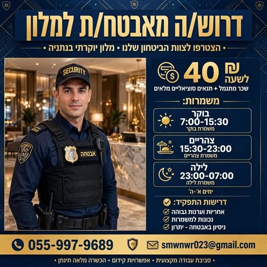 דרוש/ה מאבטח/ת –למלון בנתניה 40