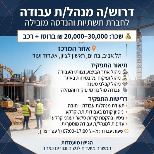 דרוש/ה מנהל/ת עבודה - מרכז