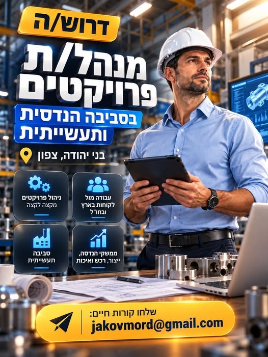 דרוש/ה מנהל/ת פרויקטים לניהול פרויקטים מקצה לקצה – מדרישות הלקוח והצעת המחיר ועד לייצור ואספקה בלוד
