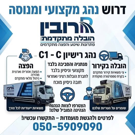 דרושים נהגי 12 / 15 טון - לחברה יציבה בנתניה