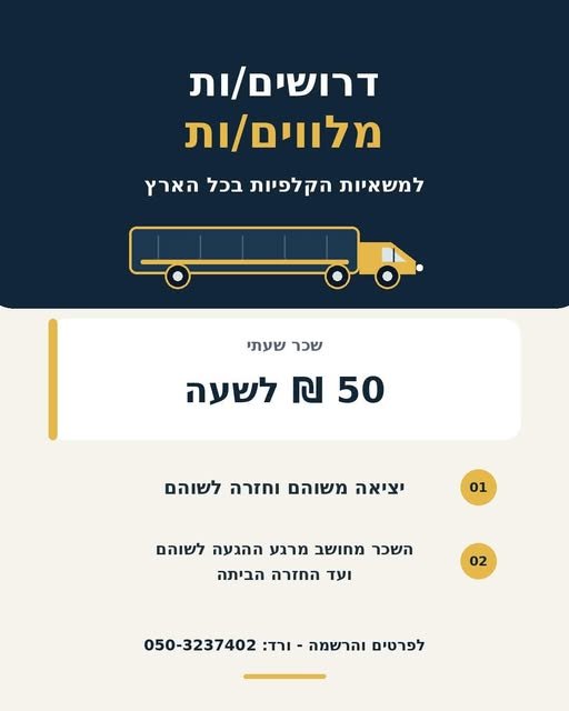 דרושים מלווים למשאיות הקלפיות בכל הארץ