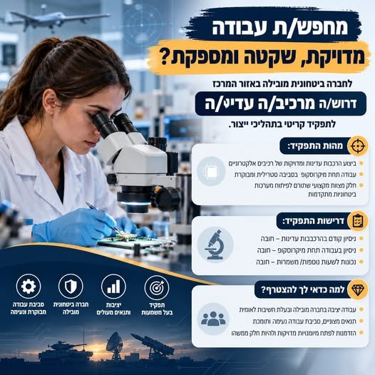 דרוש/ה מרכיב/ה עדינ/ה לתפקיד קריטי בתהליכי הייצור במרכז