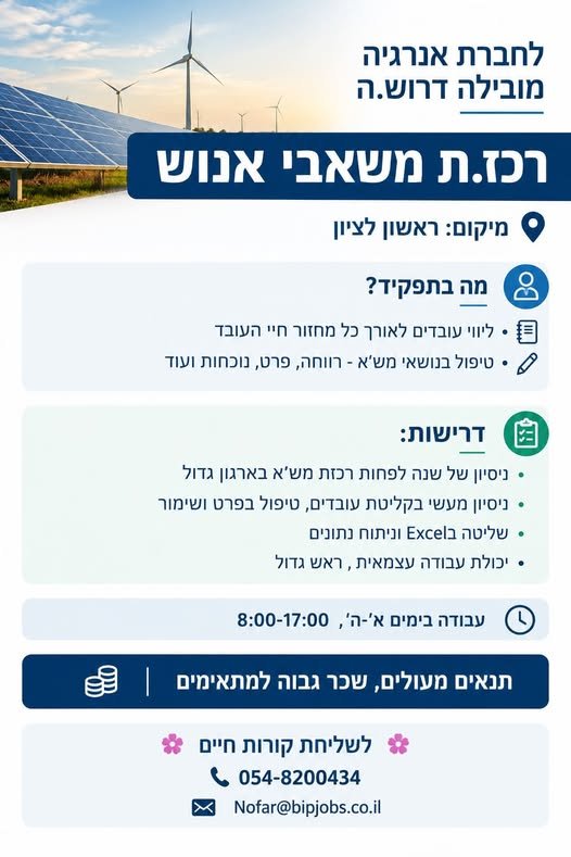 דרוש/ה רכז/ת משאבי אנוש בראשון לציון