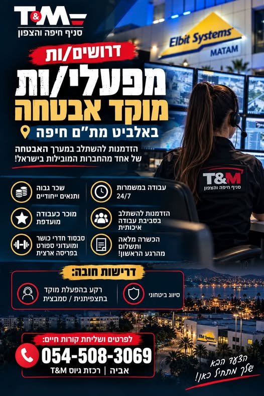 דרוש/ה מפעילי/ות מוקד אבטחה לאלביט מת״ם חיפה