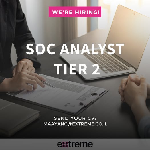 דרוש/ה SOC Analyst Tier 2 והזדמנות להשתלב בצוות סייבר מתקדם מחפש/ת את האתגר הבא בעולם ה - SOC? זו ההזדמנות להצטרף לצוות מקצועי העוסק בחקירת אירועי סייבר מורכבים, Threat Hunting, Incident Response ועבודה עם טכנולוגיות אבטחת מידע מהמתקדמות בשו בכל הארץ