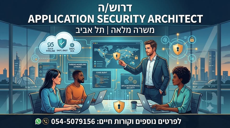 דרוש/ה Application Security Architect! (תל אביב) לחברה מובילה בתל אביב דרוש/ה ארכיטקט/ית AppSec להובלת ארכיטקטורת אבטחה בסביבות Web, APIs, Microservices ו - AI/LLM. עיקרי הדרישות: 4+ שנות ניסיון ב - AppSec / פיתוח מאובטח / Cyber. ניסיון ב - Threa